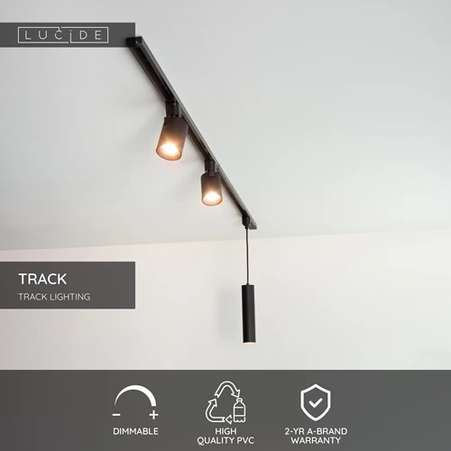 Lucide TRACK Track - 1-circuit Track lighting system - 1 meter - Black (Extension) - USP